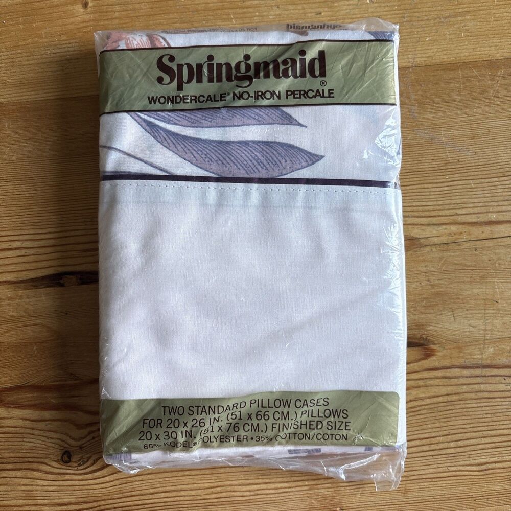 Springmaid Wondercale No-Iron Percale Standard Pillowcases Floral Set of 2 VTG